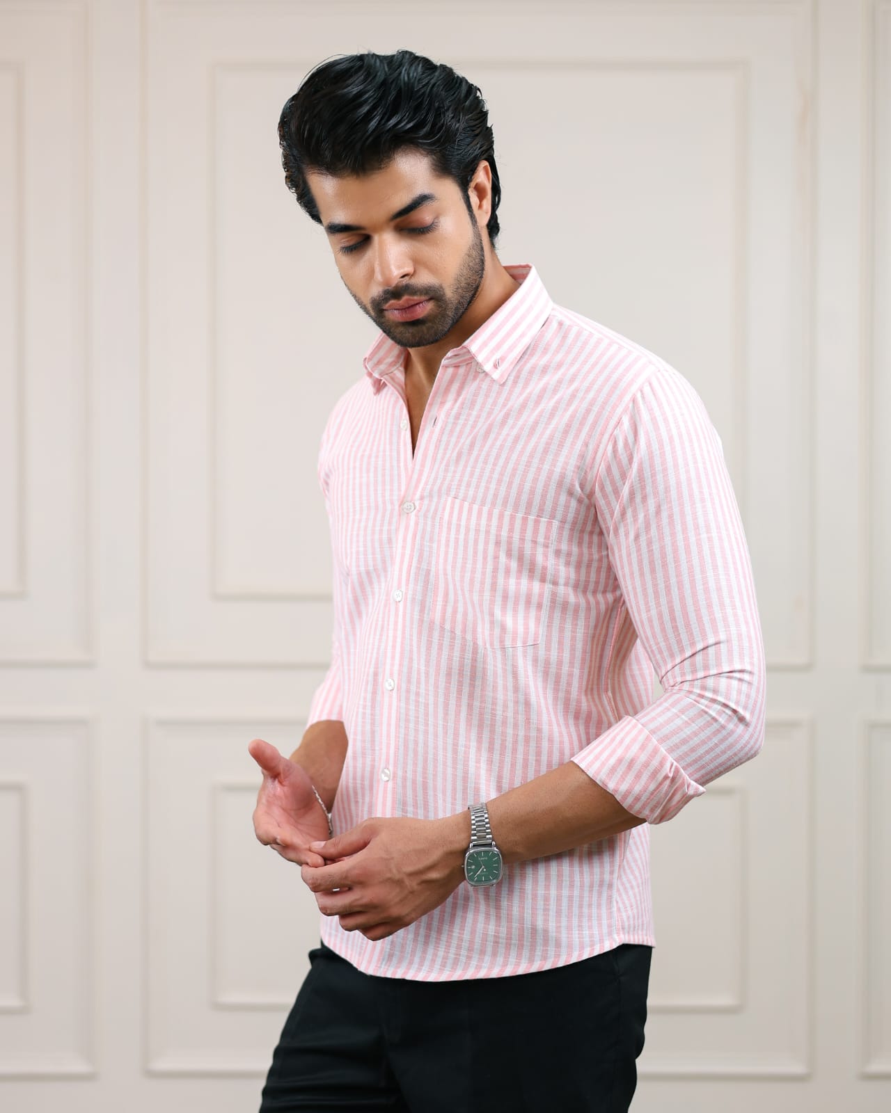 Pink & White Striped Cotton Shirt